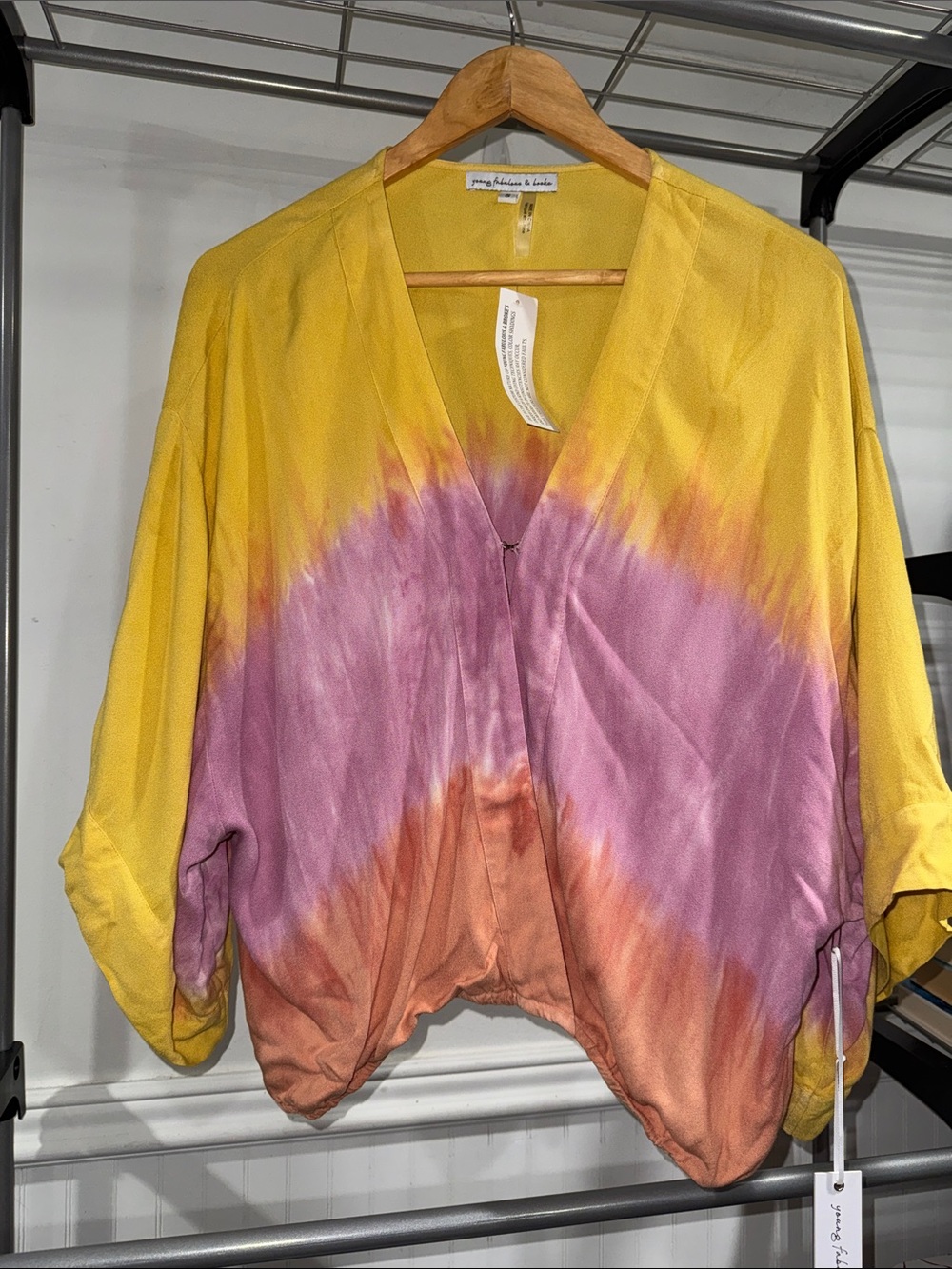 Young Fabulous & Broke Yellow Purple Orange Tie-Dye V-Neck blouse